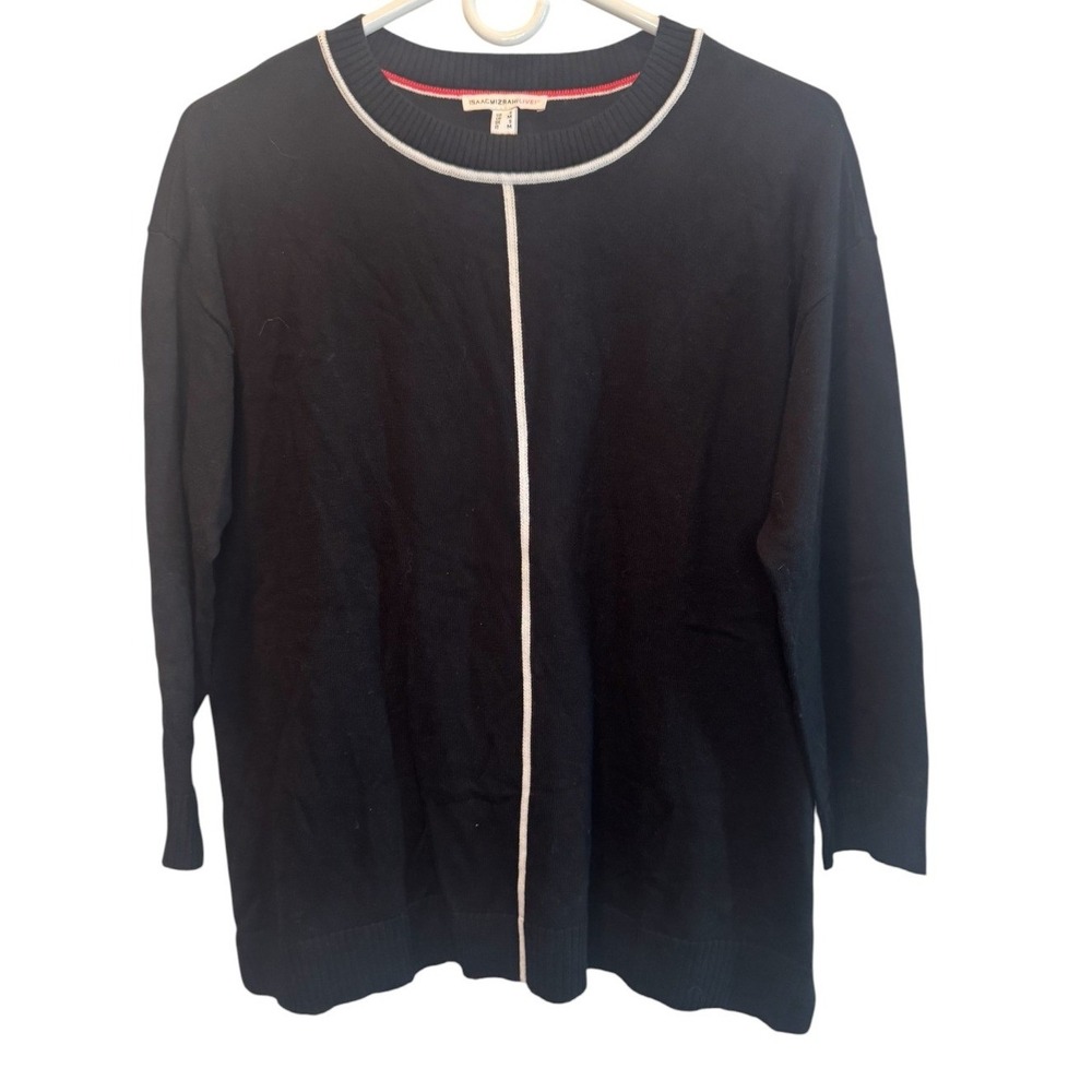 Isaac Mizrahi Live! Womens Black Sweater Crew Neck White Stripe S NEW